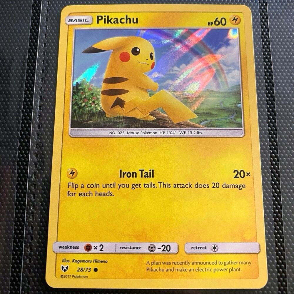 Pokemon Pikachu 28/73 Shining Legends Water Ripple Holo Card